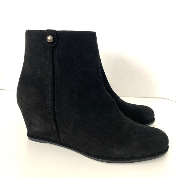 Stuart Weitzman Sidetrack Suede Bootie Ankle Boot Black Round Toe Wedge … - Picture 2 of 9